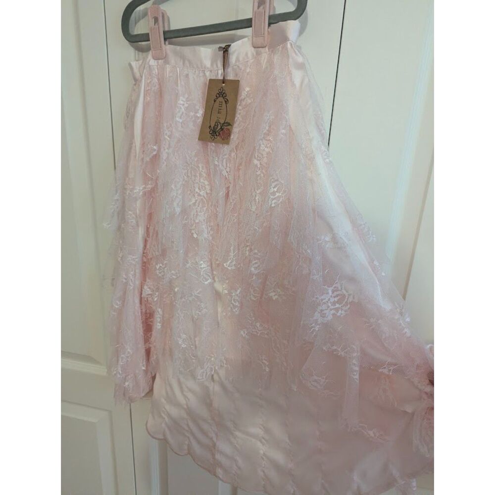 NWT Girls Pink Lace Waterfall Hi-Low Skirt Joyfolie Mia Joy 7 Bianca